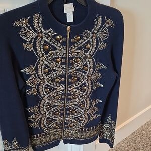 Chico's Navy Cardigan with Gold Accents